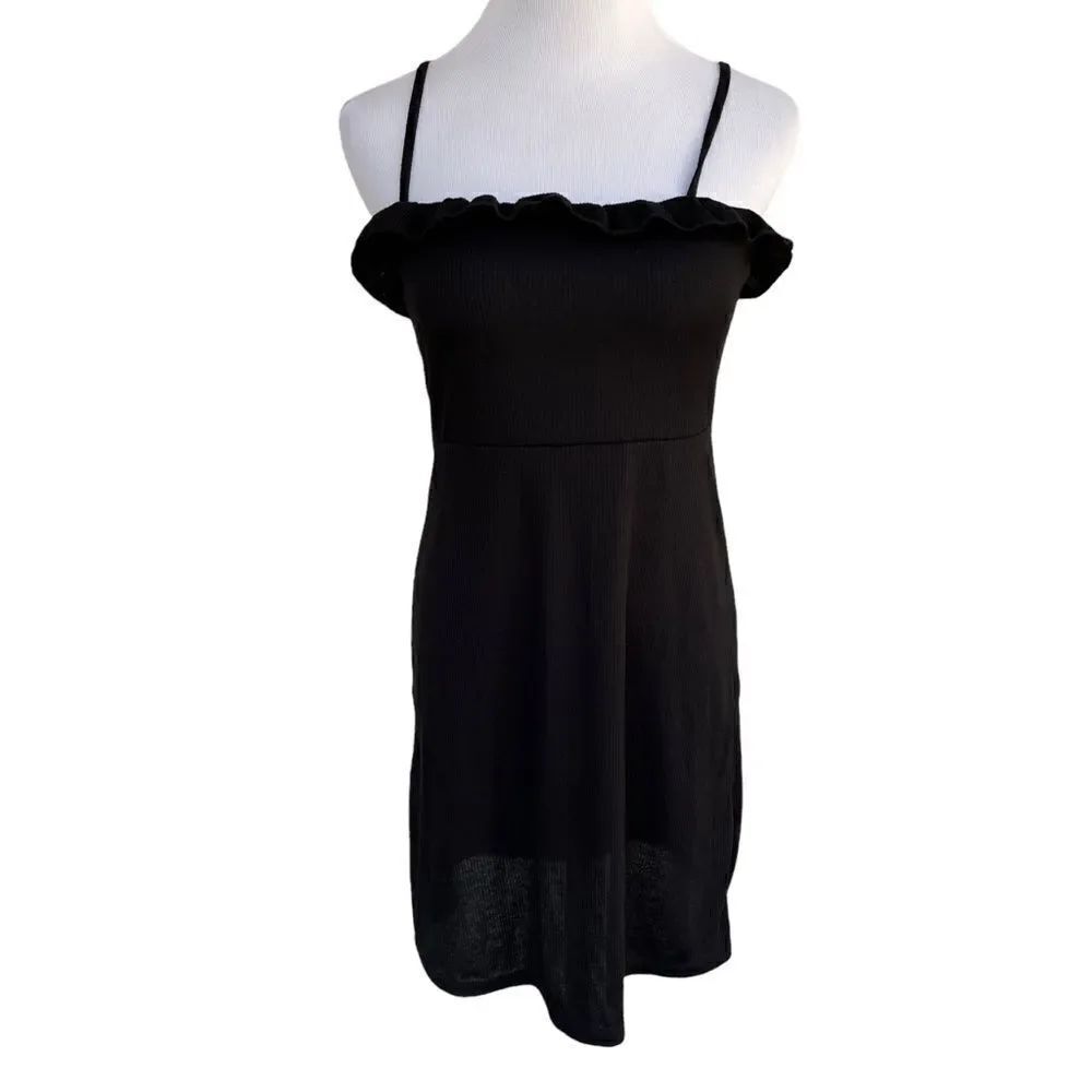 Nasty Gal Collection Black Ribbed Ruffle Mini Dress S